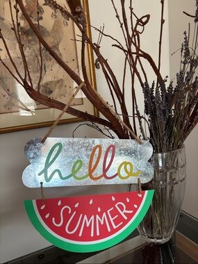 Source Unknown Hello Summer Watermelon Hanging Sign - Multicolor